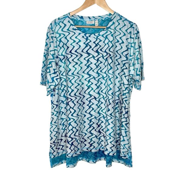 LOGO By Lori Goldstein Textured Short Sleeve Top Womens 1X Tropical Resort - Picture 1 of 5